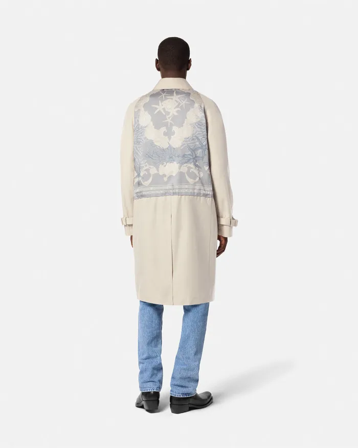 Versace Jackets and Coats Men Barocco Sea Gabardine Trench Coat Blueprint