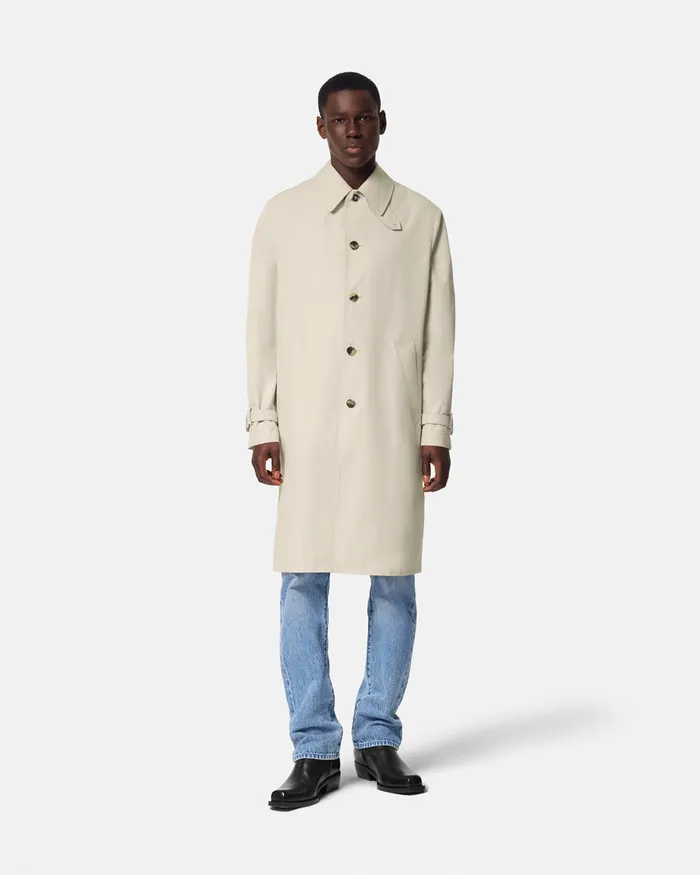 Versace Jackets and Coats Men Barocco Sea Gabardine Trench Coat Blueprint