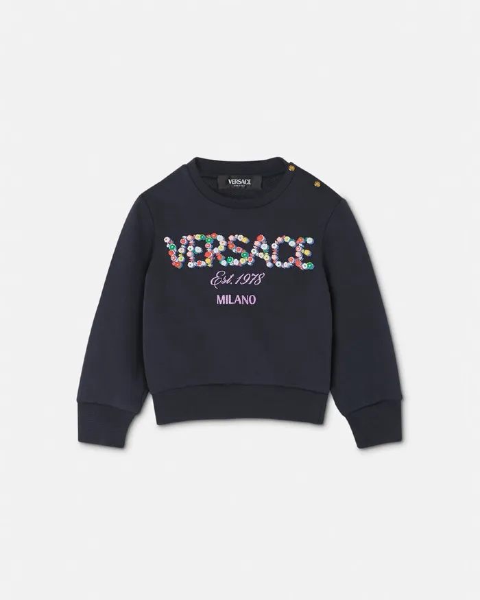 Versace Knitwear and Sweatshirts Kids Falling Flowers Logo Baby Sweatshirt Blue