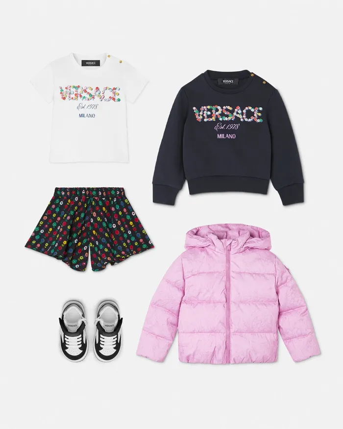 Versace Knitwear and Sweatshirts Kids Falling Flowers Logo Baby Sweatshirt Blue
