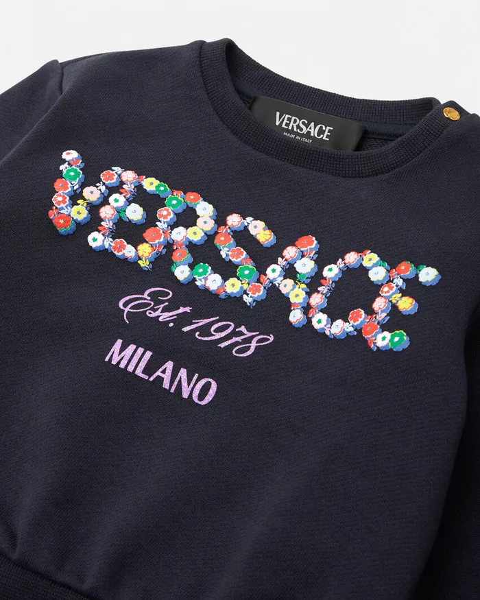 Versace Knitwear and Sweatshirts Kids Falling Flowers Logo Baby Sweatshirt Blue