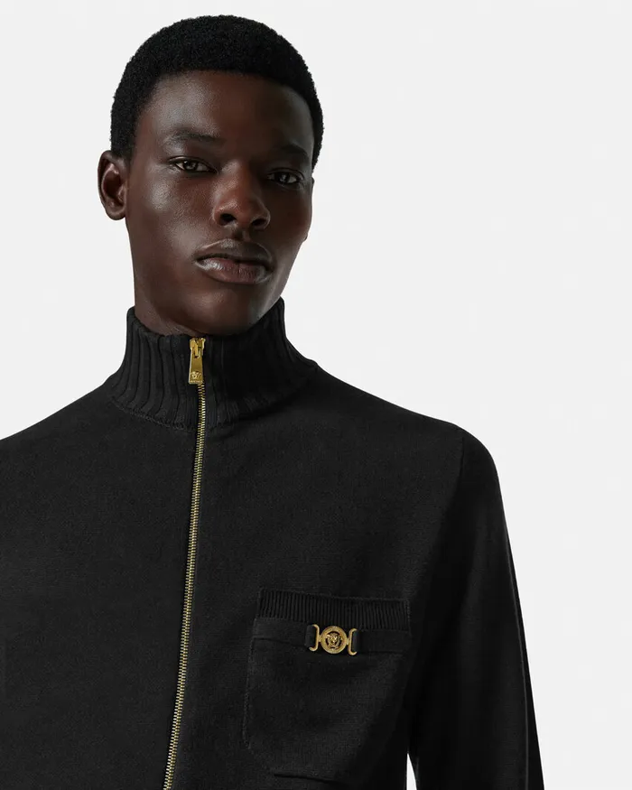 Versace Knitwear Men CashmereBlend Knit Zip Sweater Black