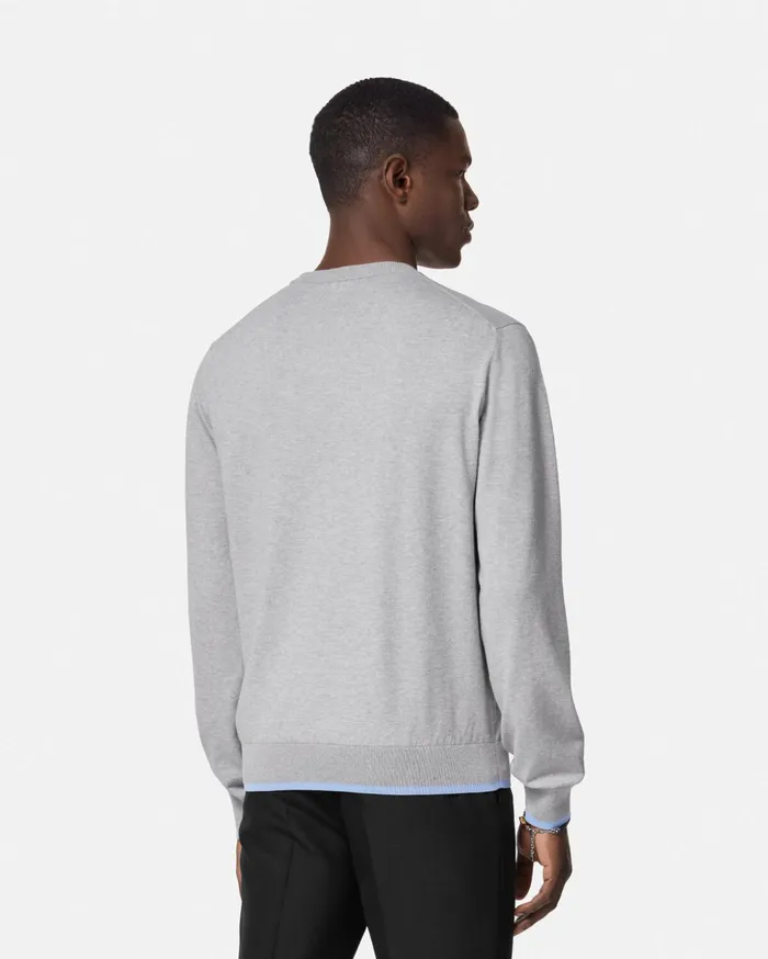 Versace Knitwear Men Embroidered Shell Blasone Sweater Gray