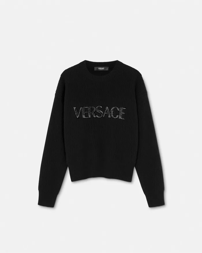 Versace Knitwear Women Cielo Stellato Logo Cashmere Knit Sweater Black