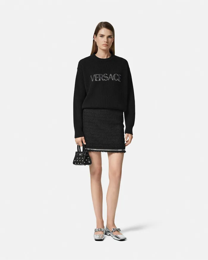 Versace Knitwear Women Cielo Stellato Logo Cashmere Knit Sweater Black