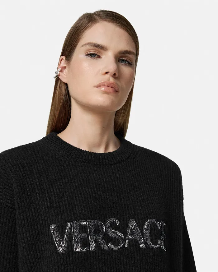 Versace Knitwear Women Cielo Stellato Logo Cashmere Knit Sweater Black