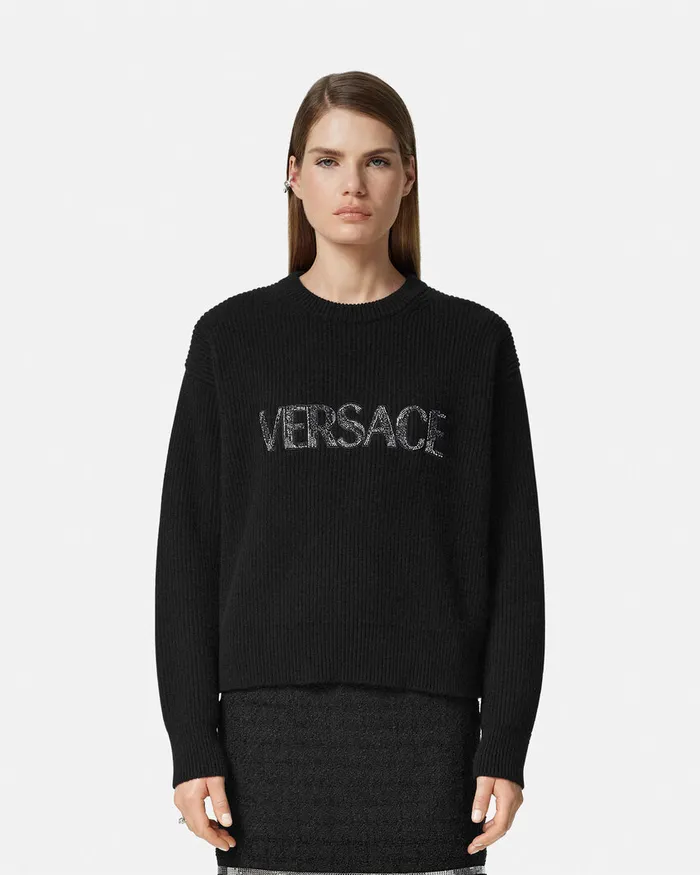 Versace Knitwear Women Cielo Stellato Logo Cashmere Knit Sweater Black