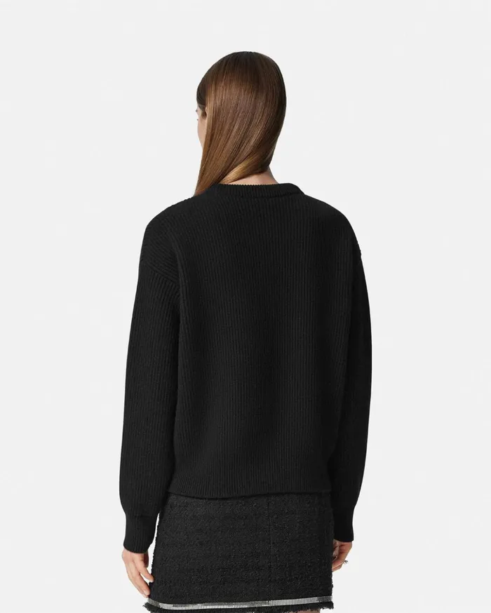 Versace Knitwear Women Cielo Stellato Logo Cashmere Knit Sweater Black