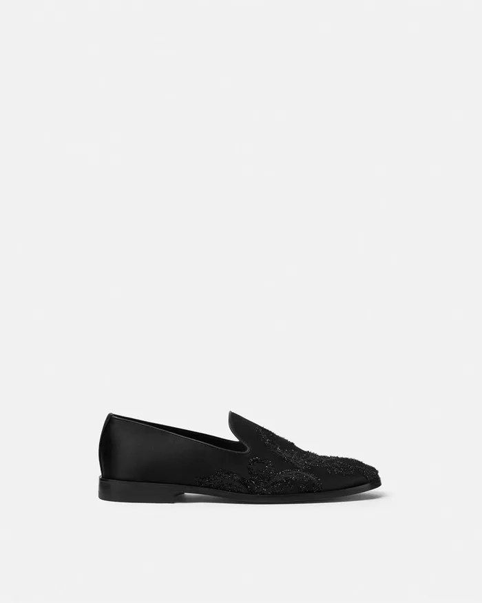 Versace Loafers and Slippers Men Embroidered Barocco Medusa Slippers Blackgold