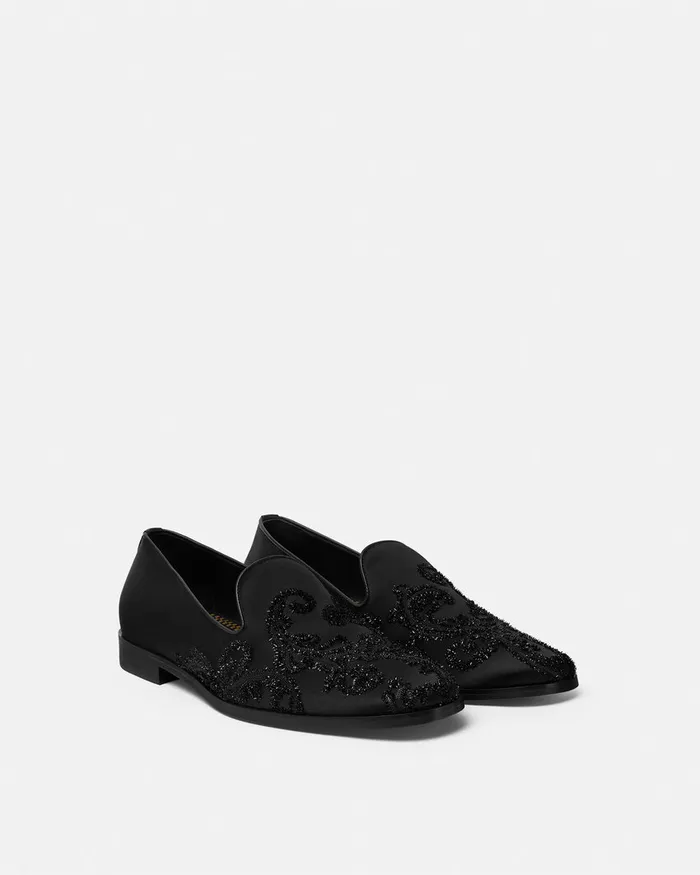 Versace Loafers and Slippers Men Embroidered Barocco Medusa Slippers Blackgold
