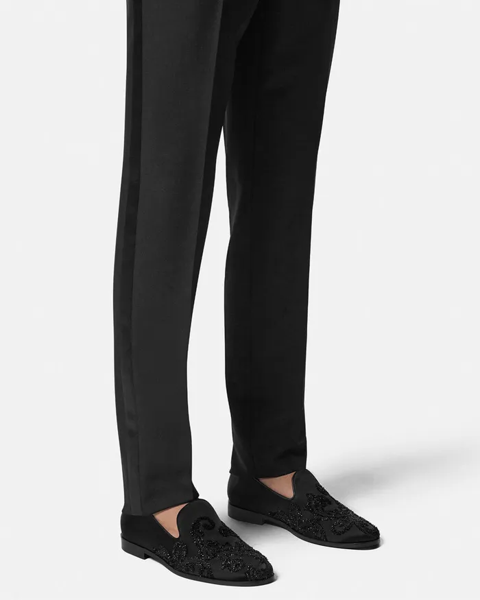 Versace Loafers and Slippers Men Embroidered Barocco Medusa Slippers Blackgold