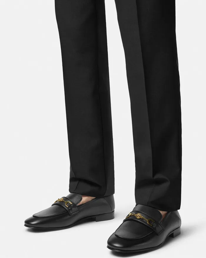 Versace Loafers and Slippers Men Medusa 03995 Leather Slippers Blackgold