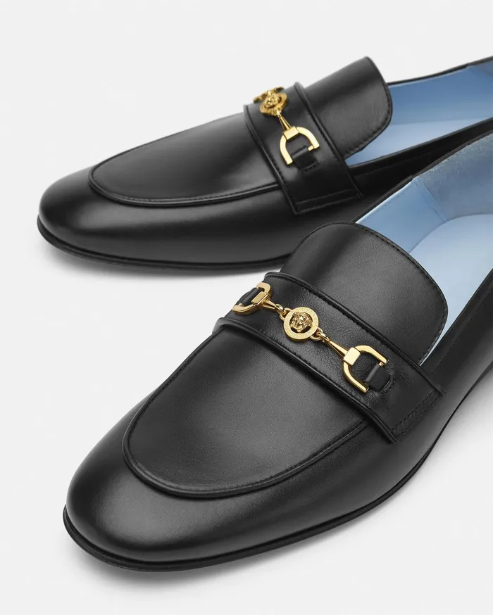 Versace Loafers and Slippers Men Medusa 03995 Leather Slippers Blackgold