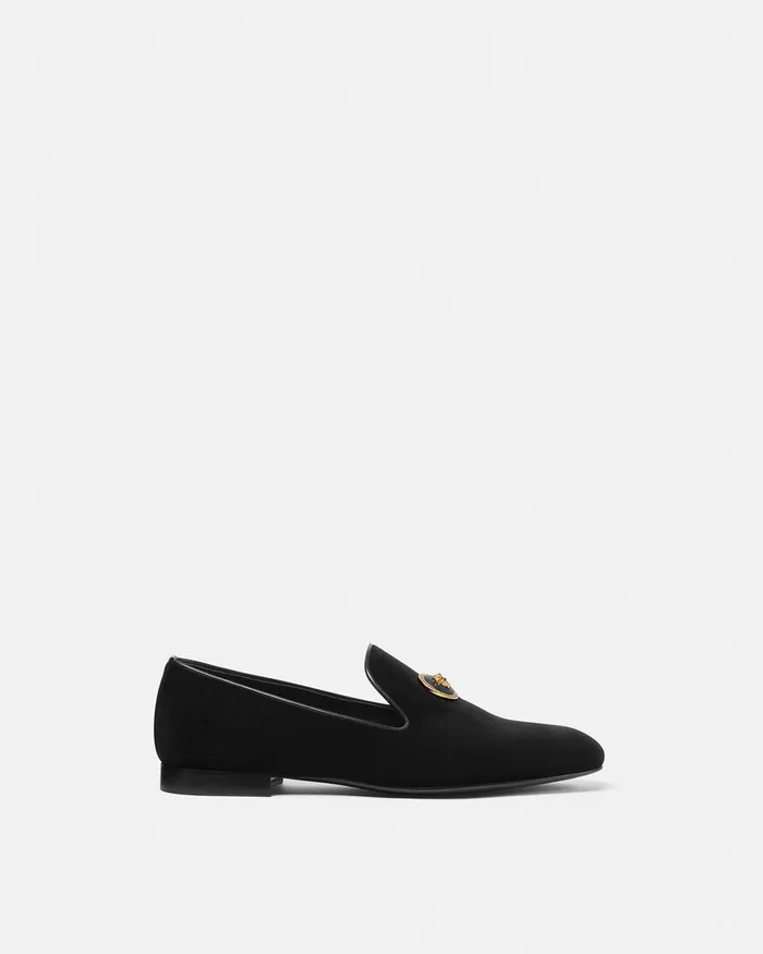 Versace Loafers and Slippers Men Medusa Velvet Slippers Blackgold