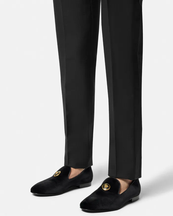 Versace Loafers and Slippers Men Medusa Velvet Slippers Blackgold