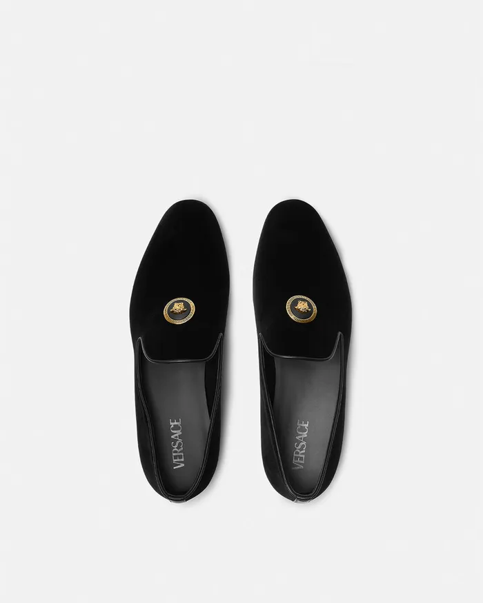 Versace Loafers and Slippers Men Medusa Velvet Slippers Blackgold