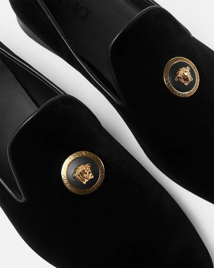 Versace Loafers and Slippers Men Medusa Velvet Slippers Blackgold