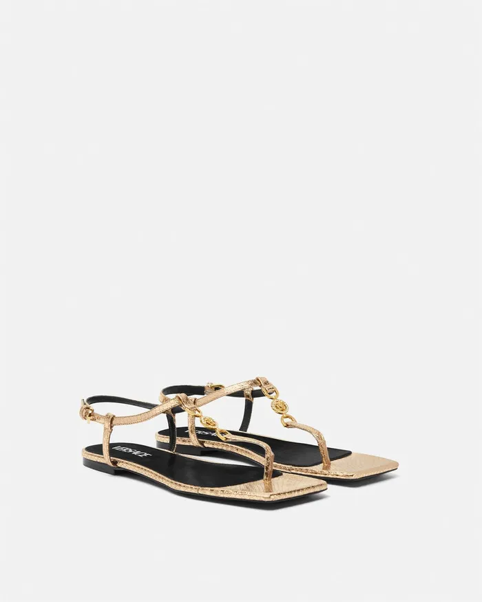 Versace Medusa 03995 Women Crystal Medusa 03995 Flat Sandals Gold