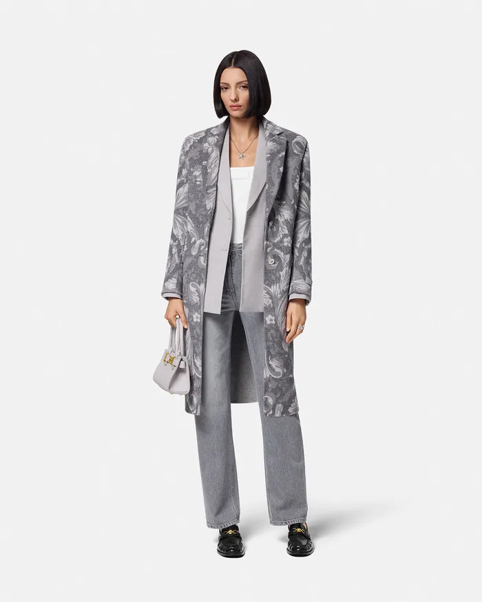 Versace Outerwear and Coats Women Barocco CashmereBlend Overcoat Gray