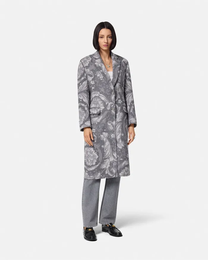 Versace Outerwear and Coats Women Barocco CashmereBlend Overcoat Gray