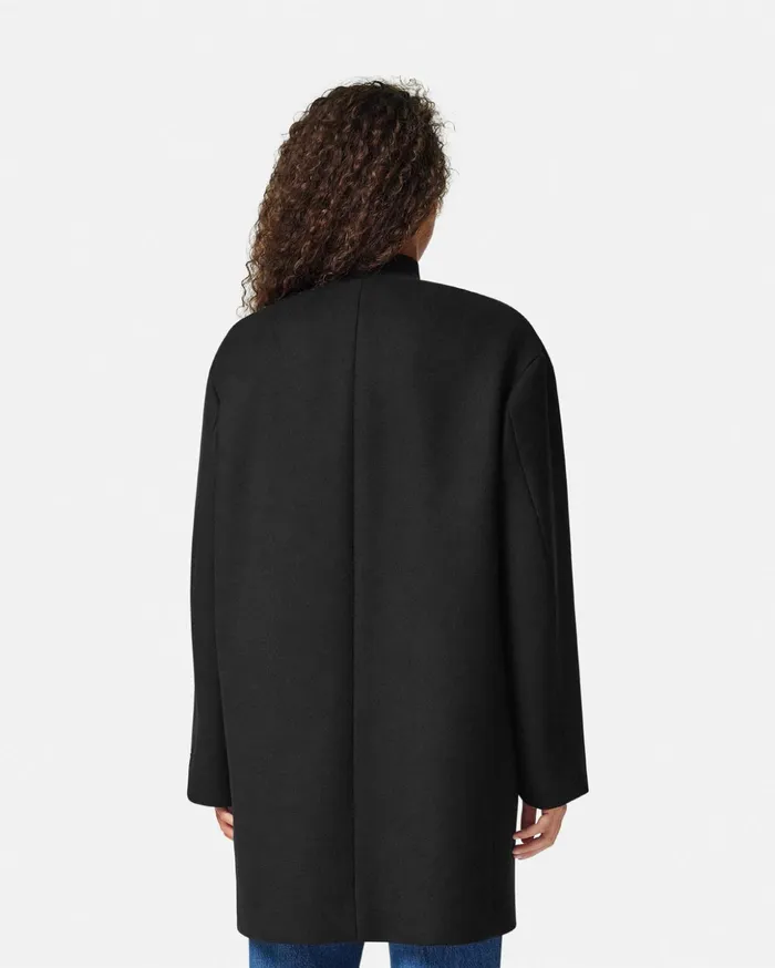 Versace Outerwear and Coats Women Collarless FeltedWool Long Caban Coat Black