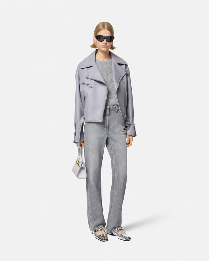 Versace Outerwear and Coats Women Leather Biker Jacket Gray