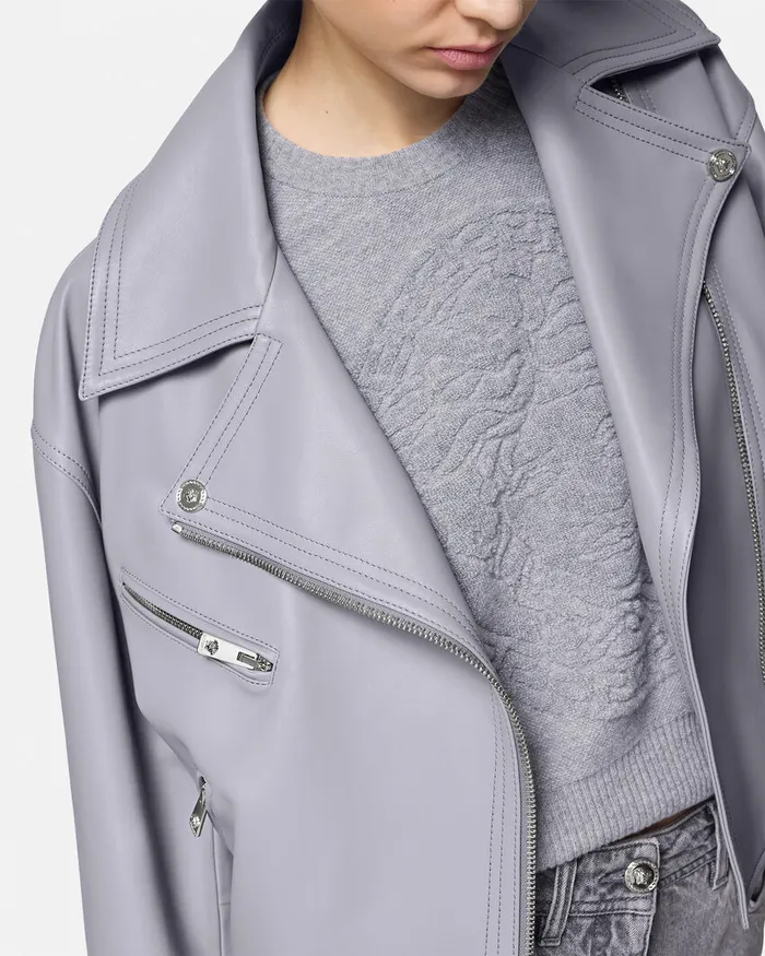 Versace Outerwear and Coats Women Leather Biker Jacket Gray