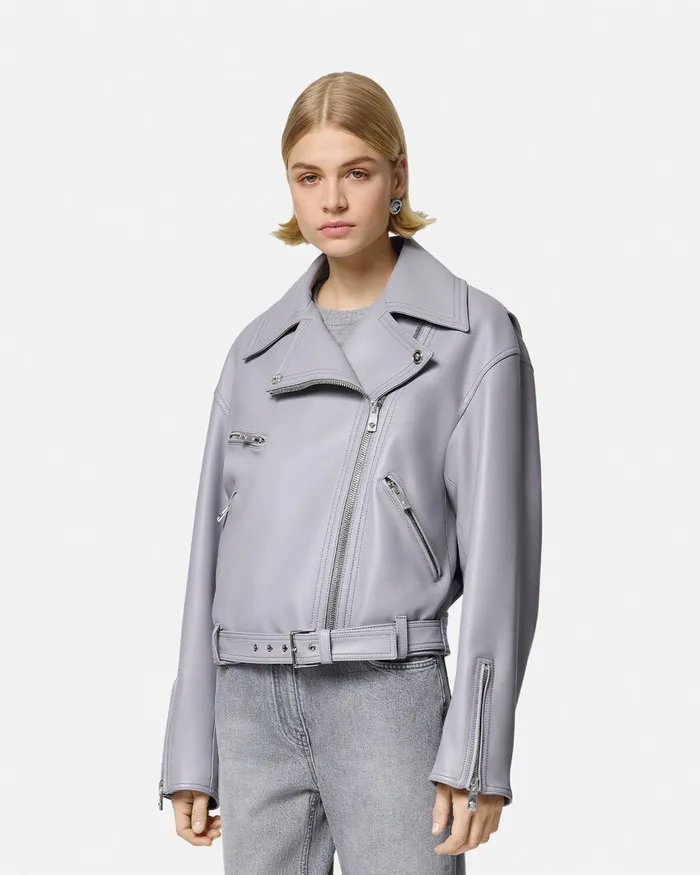 Versace Outerwear and Coats Women Leather Biker Jacket Gray