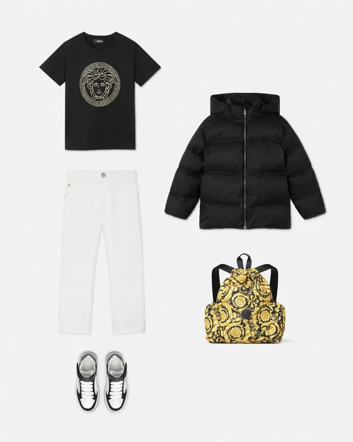 Versace Outerwear Kids Barocco Jacquard Puffer Jacket Black