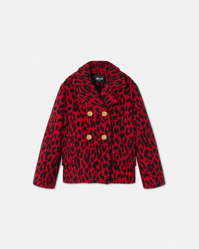 Versace Outerwear Kids Leopard Jacquard Peacoat Animalier