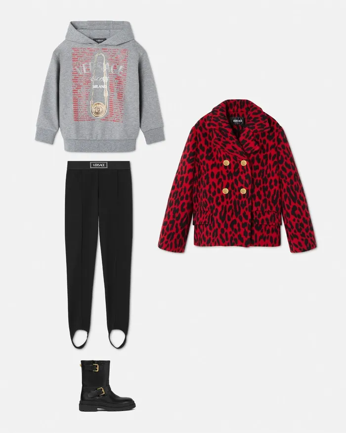 Versace Outerwear Kids Leopard Jacquard Peacoat Animalier