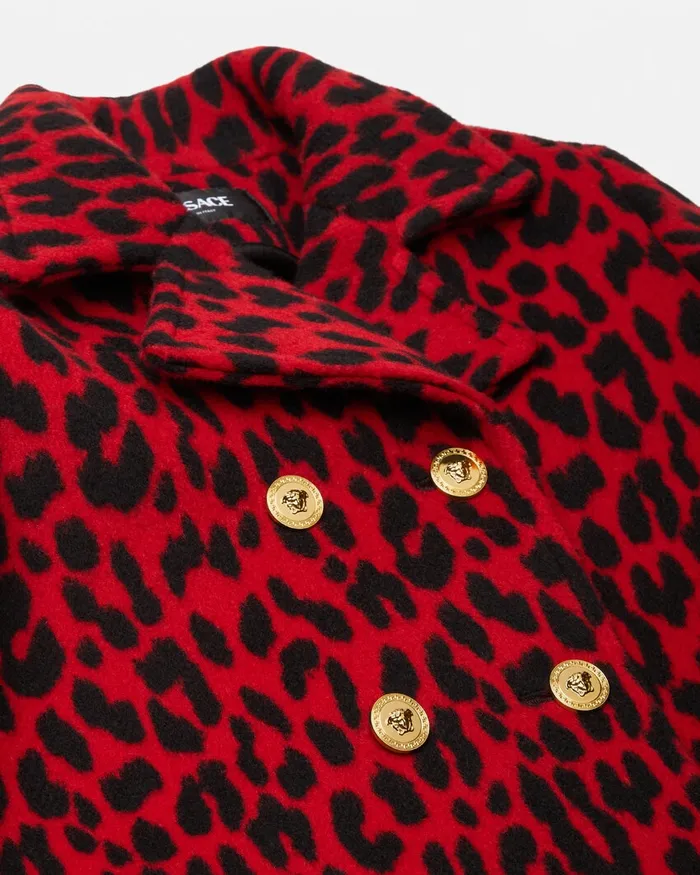 Versace Outerwear Kids Leopard Jacquard Peacoat Animalier