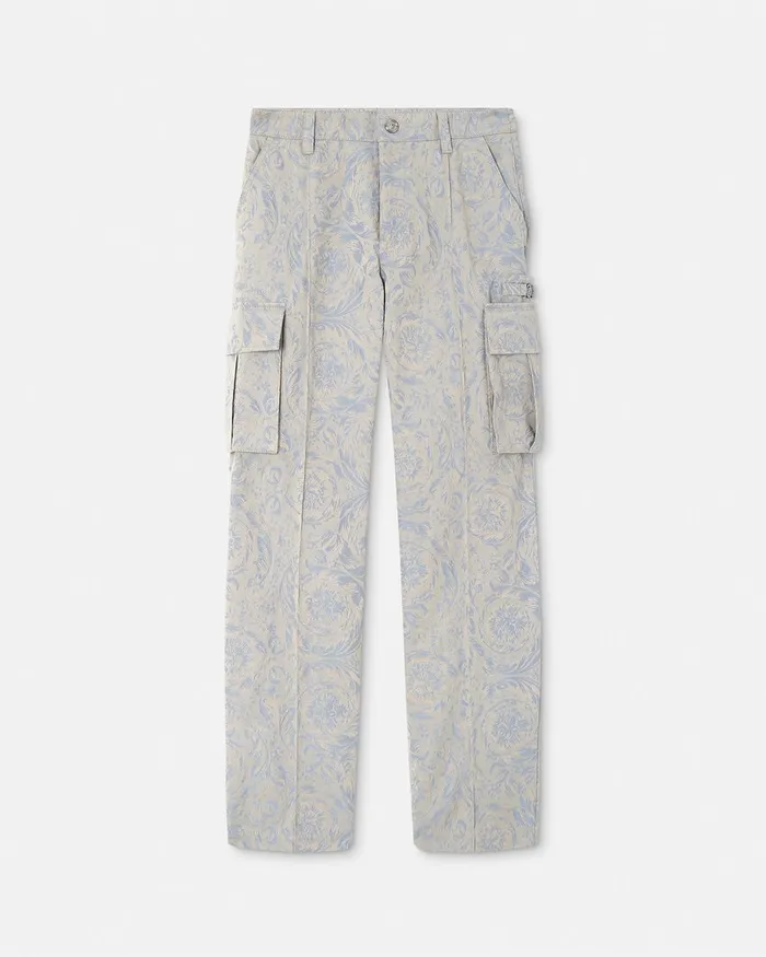 Versace Pants and Shorts Men Barocco Jacquard Cargo Pants Gray