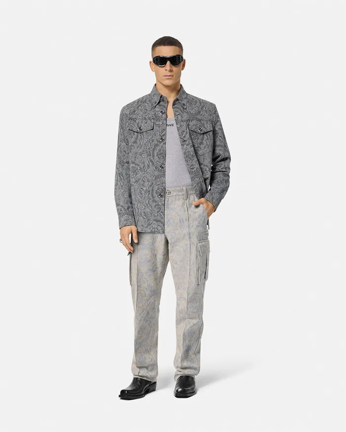 Versace Pants and Shorts Men Barocco Jacquard Cargo Pants Gray