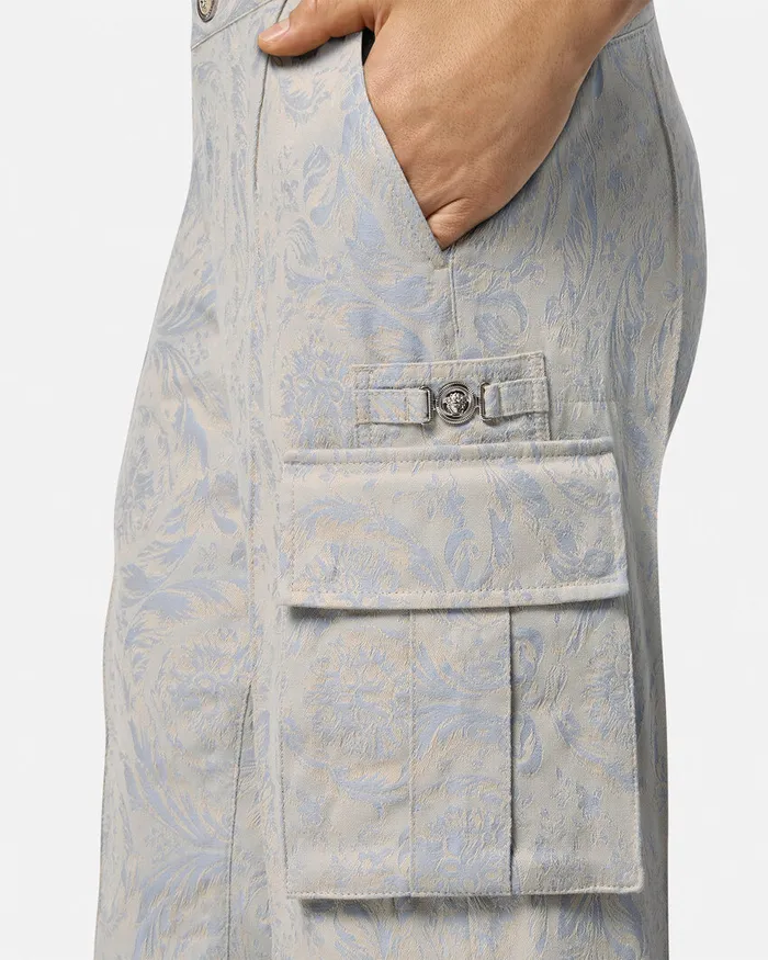 Versace Pants and Shorts Men Barocco Jacquard Cargo Pants Gray