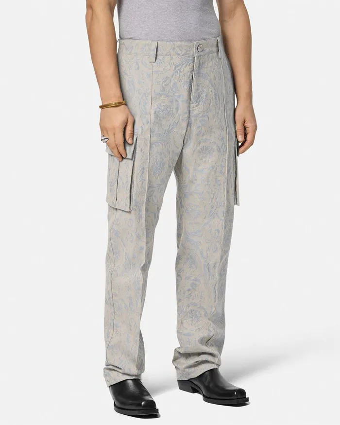 Versace Pants and Shorts Men Barocco Jacquard Cargo Pants Gray
