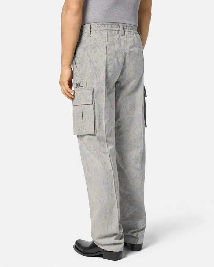 Versace Pants and Shorts Men Barocco Jacquard Cargo Pants Gray