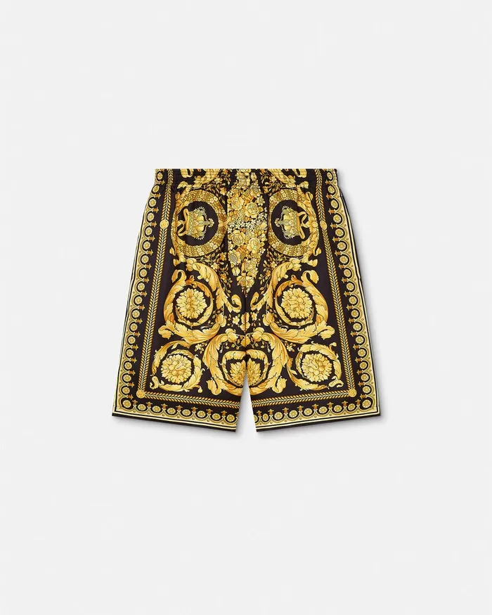 Versace Pants and Shorts Men Barocco Silk Shorts Blackprint