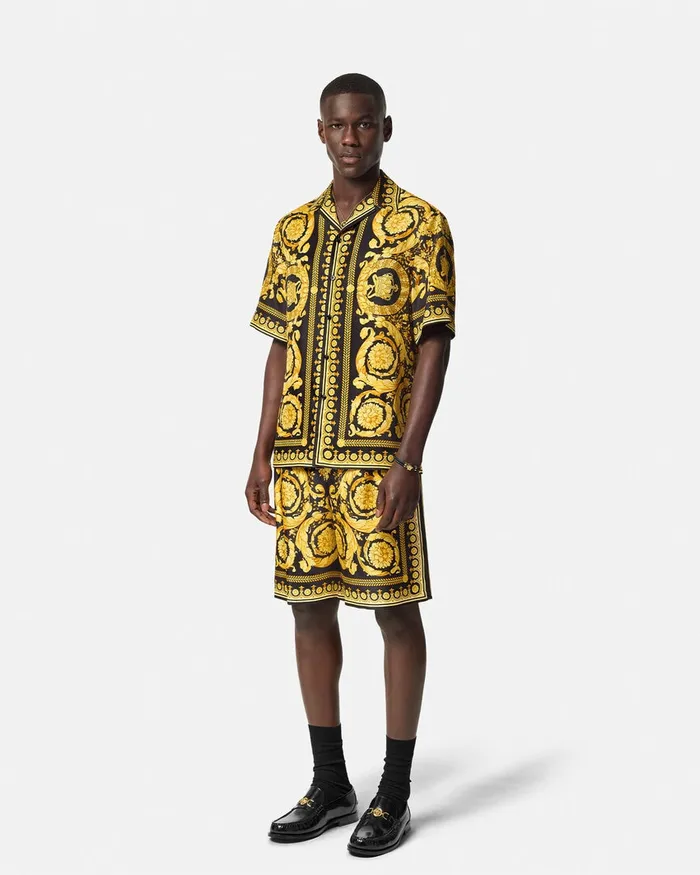 Versace Pants and Shorts Men Barocco Silk Shorts Blackprint