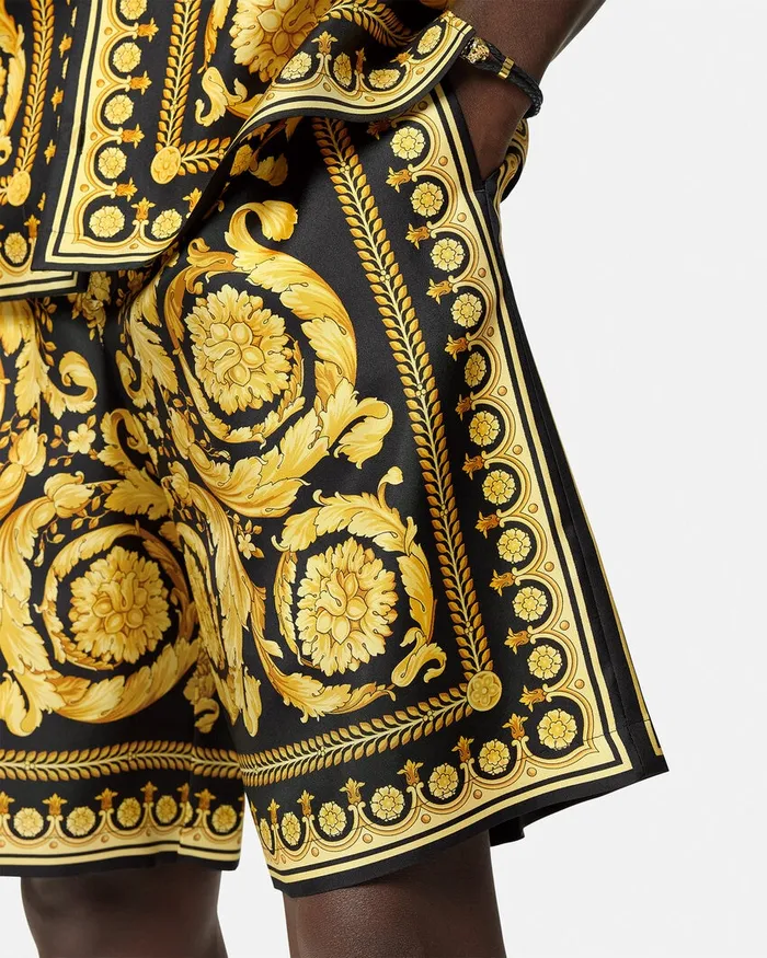 Versace Pants and Shorts Men Barocco Silk Shorts Blackprint