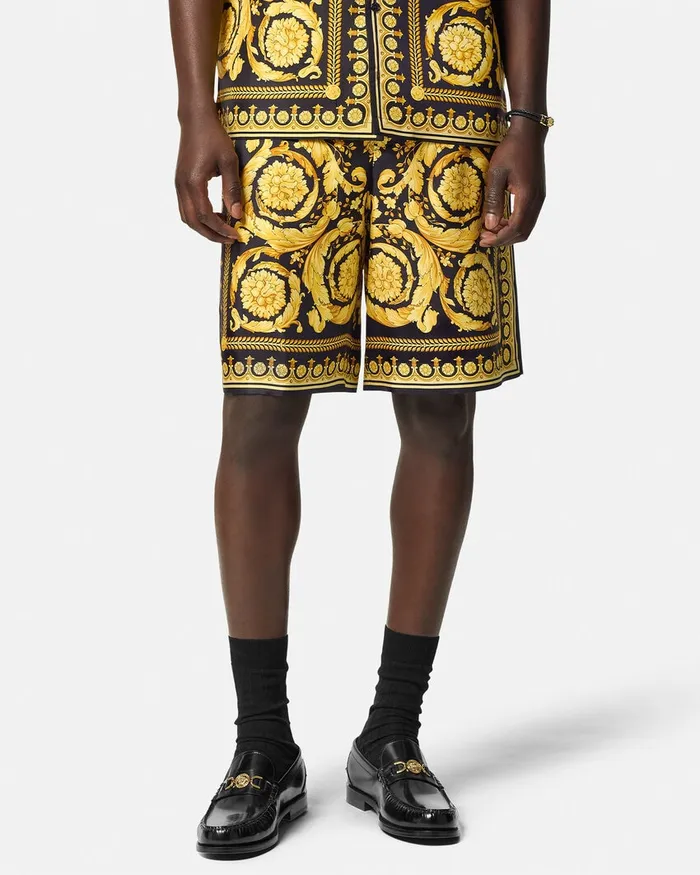 Versace Pants and Shorts Men Barocco Silk Shorts Blackprint
