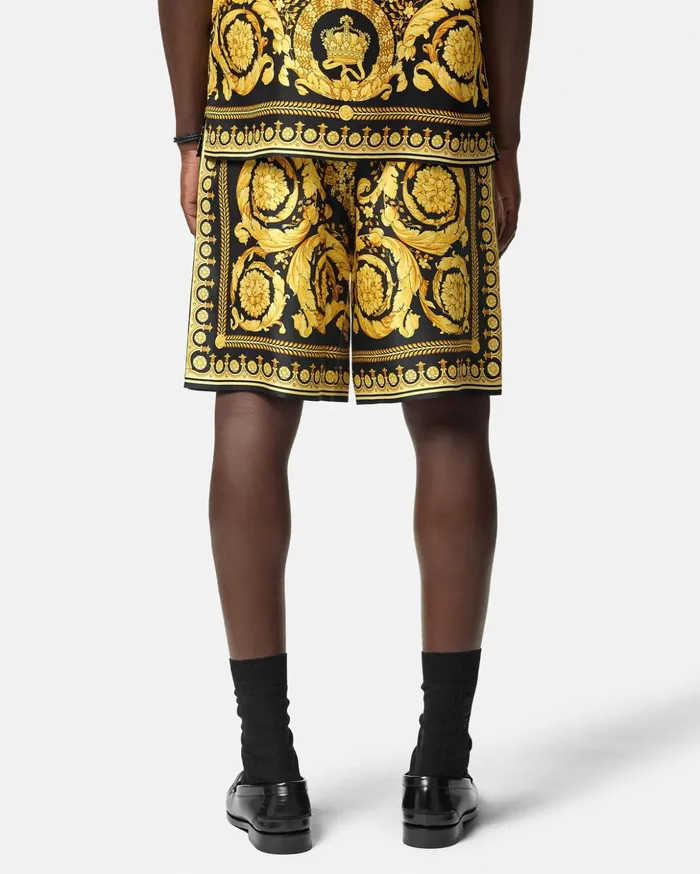 Versace Pants and Shorts Men Barocco Silk Shorts Blackprint