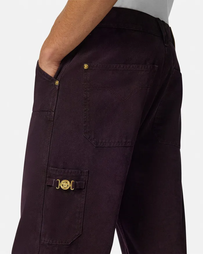 Versace Pants and Shorts Men Overdyed Canvas Carpenter Pants Brown