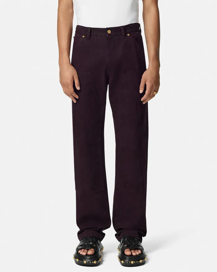 Versace Pants and Shorts Men Overdyed Canvas Carpenter Pants Brown