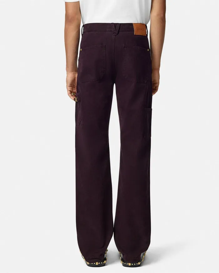 Versace Pants and Shorts Men Overdyed Canvas Carpenter Pants Brown