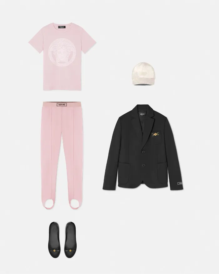 Versace Pants and Skirts Kids 90s Vintage Logo Stirrup Leggings Light Pink