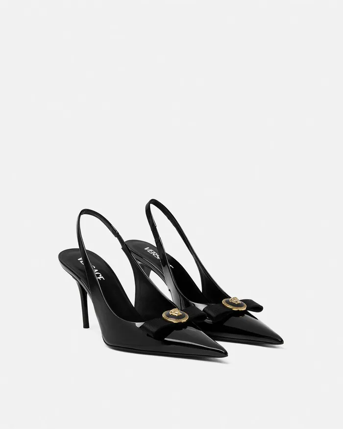 Versace Pumps and Slingbacks Women Gianni Ribbon Slingback Pumps 85 Mm Blackgold