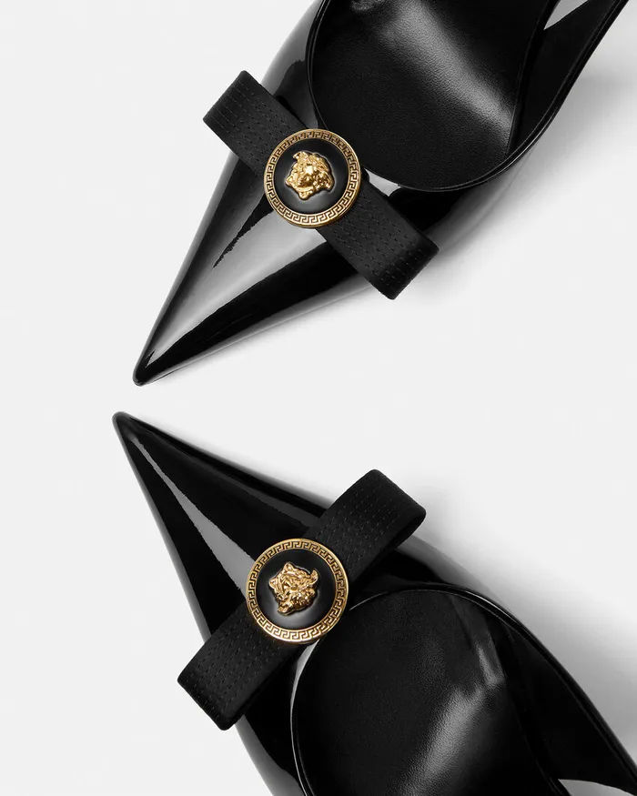 Versace Pumps and Slingbacks Women Gianni Ribbon Slingback Pumps 85 Mm Blackgold