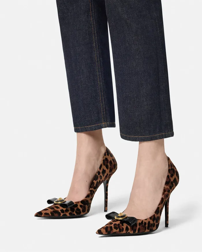 Versace Pumps and Slingbacks Women Leopard Gianni Ribbon Pumps 110 Mm Animalier