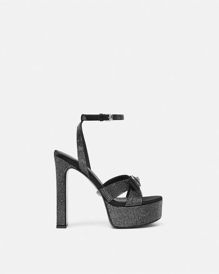 Versace Sandals Women Crystal Gianni Ribbon Sandals 140 Mm Black